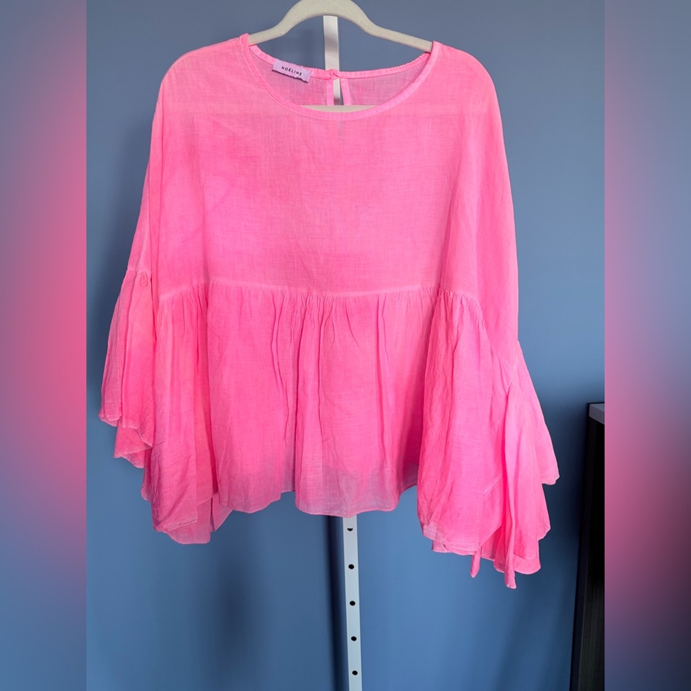 NOELINE Lightweight Pink Peasant Blouse - Women's Flowing Top